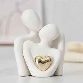 Estatua de Cerámica de Abrazándose, Figura de Pareja de Cerámica Elegante con Decoración de Corazón para Un Romántico en El Hogar y Decoración Moderna para El Hogar Mesa de Centro u Oficina