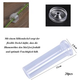 Ksnowqi Pack of 20 Flower Tubes with Lid, Flower Water Tubes with Caps, 11 x 3.8 cm, Reusable Test Tubes, Test Tube for Flowers, Flower Arrangement at Air Outlet, Florists