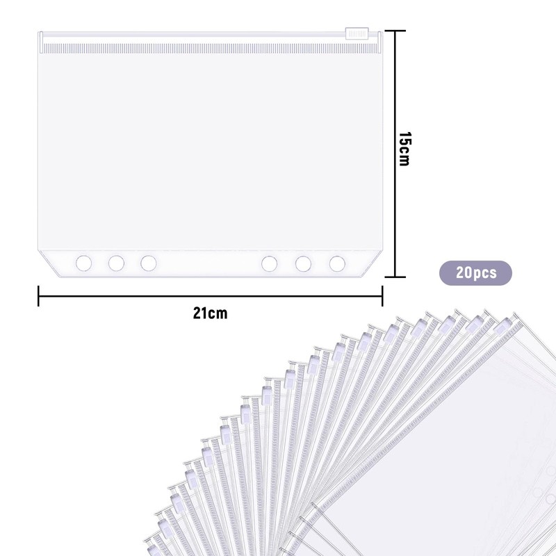 Sdhgerh Pack of 20 Waterproof Document Wallets A5 6-Hole Binder