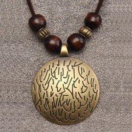 GelConnie Womens Boho Necklaces Wood Beaded Necklaces Brown Leather Choker Leather Cord Pendant Necklace Wrap Around Necklace