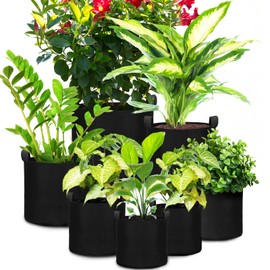 7 Pack Black Plant Grow Bags Growing Bags Thickened Non Woven Grow Bags in 4 Sizes 10 Gallons, 7 Gallons, 5 Gallons and 3 Gallons Aeration Fabric Pots with Handles