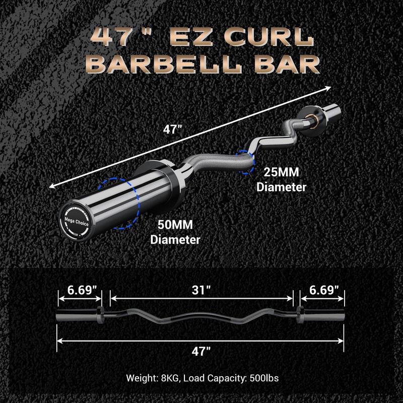 4FT Ez Curl Barbell Bar, O-Lympic Barbell Curl Bar with