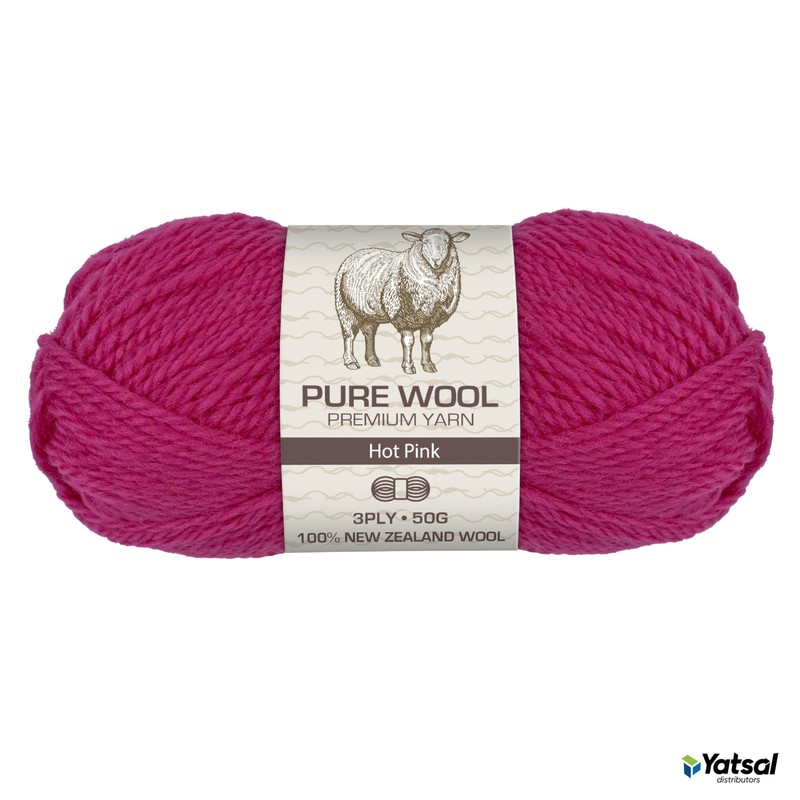 Yatsal 3-Ply Pure Wool 50 g, Hot Pink
