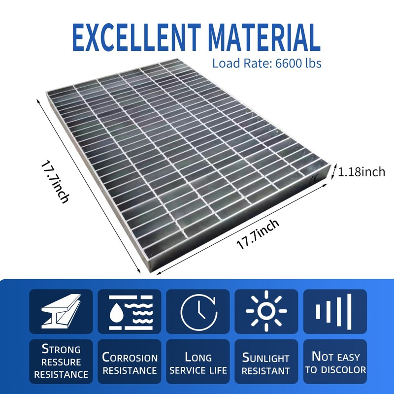 Outdoor Galvanized Steel Drain Grate,17.7x17.7 Heavy Duty Drain Cover,B125 Class