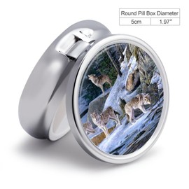 Small Travel Pill Case, Round Metal Pill Box for Pocket Purse, 3 Compartment Portable Pill Holder, Mini Pill Organizer for Travel or Daily - Wolf