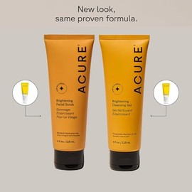 Acure Exfoliante Facial Iluminador y Gel Limpiador Combo Pack - Jabón Exfoliante para la Cara y Limpiador Facial Diario Suave para una Piel Radiante c