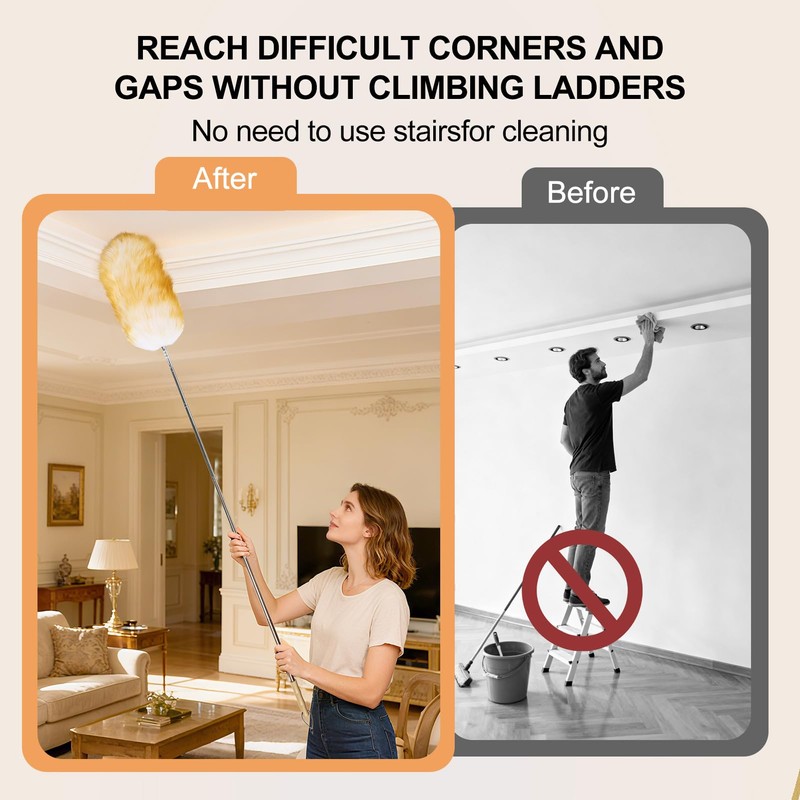Extendable Lambswool Feather Duster 31-88 Inch, Anti-Static Wool Duster for