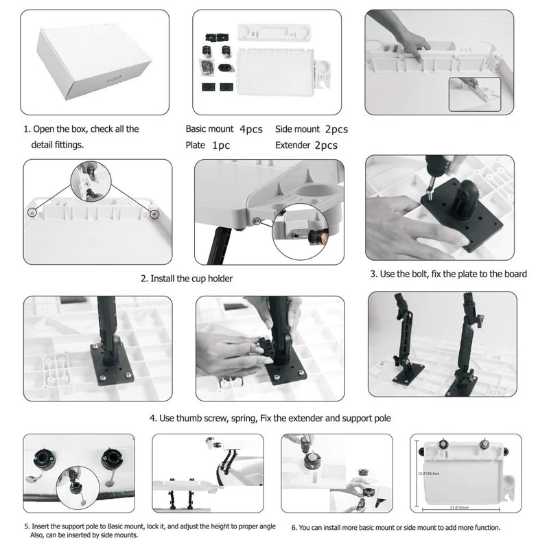 HITORHIKE Bait Board Set with Mounts and Extenders White Cutting