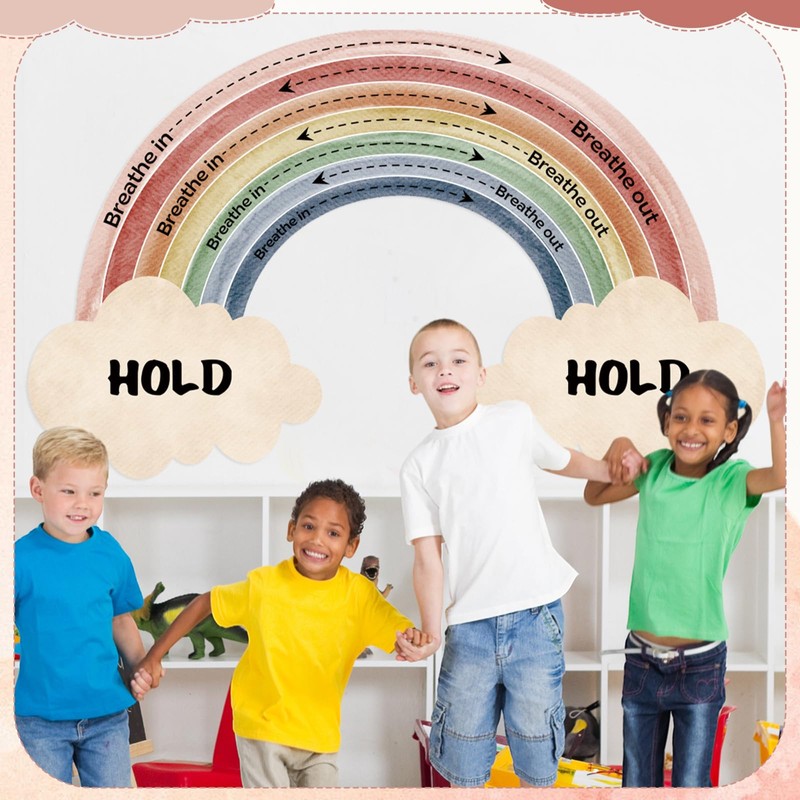 Janlaugh Large Calming Corner classroom Poster Rainbow Breathing Poster Breath