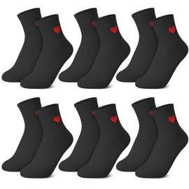Jspupifip Women's Cute Ankle Crew Socks, 6 Pairs Novelty Fun Heart Casual Calf Sock, Cotton Athletic Running Socks 5.5-8.5(Black)