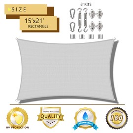 COARBOR 15'x21' Sun Shade Sail with Hardware Kit Rectangle Light Grey Sunshine Block Fabric Canopy Shade Cover Perfect for Patio Deck Yard Outdoor Garden