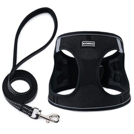 BOOMIBOO Dog Harness with Leash Set, No Pull Adjustable Reflective Step-in Puppy Pet Vest Harnesses for Small Medium Large Dogs and Cats,Black XXS