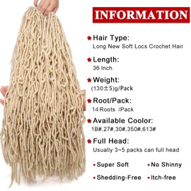 Xtrend 5 Packs Nu Faux Locs Crochet Hair 36 Inch Blonde Pre looped Soft Locs Crochet Hair Synthetic Goddess Faux Locs Braids Hair Natural Wavy Dreadlock Braids Hair Extensions 14strands/pack 613#