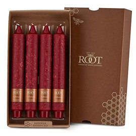 Root Candles Unscented Dinner Candles Premium Beeswax Blend Boxed Candle Set, 9-Inch, Garnet, 4-Count