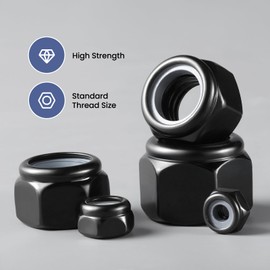 BNUOK 20Pcs 3/8-16 Lock Nuts, Nylon Insert Locknuts 304 Stainless Steel 18-8 SS Black Zinc Plated Self-Locking Nuts, Coarse Thread Hex Nylock Nut