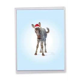 The Best Card Company - Big Animal Christmas Card for Kids (8.5 x 11 Inch) - Adorable Group Holiday Notecard with Envelope - Christmas Zoo Babies Zebra J6726AXSG