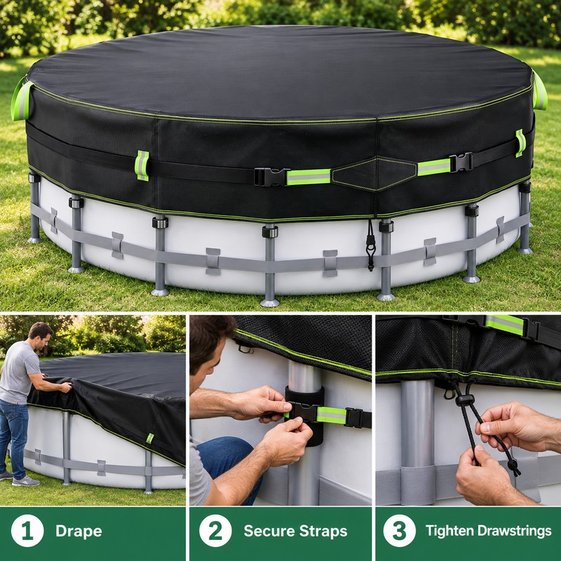 18FT Round 500D Winter Above Ground Pool Cover with Windproof