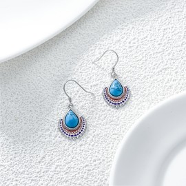 Grmdit Turquoise Earrings Western 925 Sterling Silver Boho Turquoise Oval Drop Dangle earrings Turquoise Jewelry Gift for Women