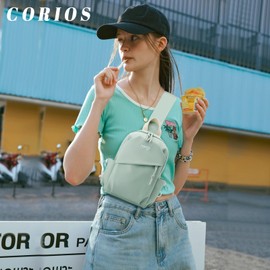 CORIOS New Sling Bag for Women Ladies Chest Pack Nylon One Strap Backpack Waterproof Crossbody Bag Messenger Bag Lightweight Daypack Rucksack for Hiking Cycling Outdoor Travelling Green