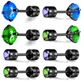 Pack of 4 Cubic Zirconia Screw Back Earrings Hypoallergenic for Sensitive Ears, titanium, cubic-zirconia