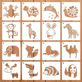 16 Pieces Stencils Set, Painting Stencils for Children, Stencils Animals Painting, Reusable Painting Stencils, Stencils Animals for Children, 16 Animal Shapes, for DIY Crafts, Scrapbooking, Painting
