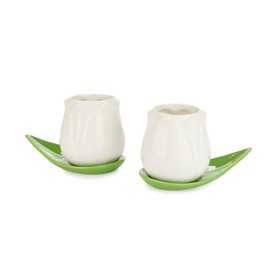 balvi Tulip Coffee Cup Set White/Green 2 Tulip Shaped Coffee Cups and 2 Leaf Plates