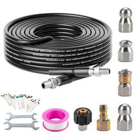 Sewer Jetter Kit for Pressure Washer 30FT，Drain Cleaner Hose 1/4 Inch NPT Corner, Rotating and Button Nose Sewer Jetting Nozzle Kit Waterproof Tape Pearl Corsage Pin and Spanners，5800PSI