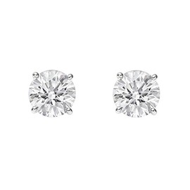 Genuine Rhodium Plated 4mm Round Cut Sterling Studs with Round Cut Clear Cubic Zirconia