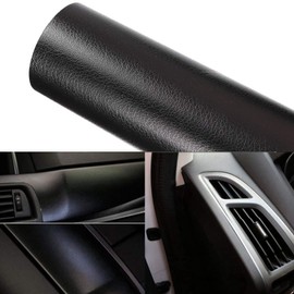 Leather Look Wrap, Leather Vinyl Film, Leather Look Vinyl Film, Automotive Spoiler and Wings, Leather Grain, Car Interior Sticker, Decor, Furniture, DIY Film, Black, 30 x 200 cm