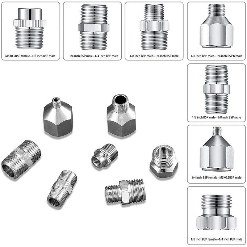 HUBEST 13pcs Multi-Size Airbrush Adapter with Adjustable Valve Metal Compressor