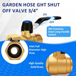 Brass Garden Hose Shut Off Valve with Full-Flow Design – Heavy Duty 3/4" GHT Nozzle Connector, 304 Stainless Steel Handle – 2 PC (Full Flow, Corrosion-Resistant) (TL236c2-1 pack)