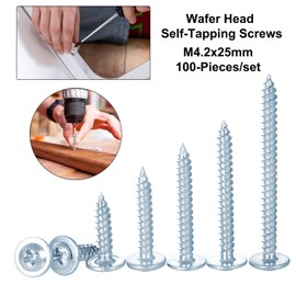 FandWay 100Pcs M4.2 x 25mm Wafer Head Self-Tapping Screws, Modified Truss Head Self Drilling Screw, Self Tappers Screws for Sheet Metal, Aluminum, Wood, Plastics. (Zinc Plated Alloy Steel)