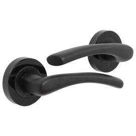 Haven Heritage Door Handle Sets - Zena Design Modern Matt Black Door Handles Internal & External Use - Black Matt Black Lever Latch with Black Nickel Rose Sold as 1 Pair