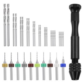 Swpeet 36 Pieces Hand Drill Bits Set Include Pin Vise Hand Drill, 25 Pieces Twist Drills and 10 Pieces Mini Drills Assortment Kit, PCB Woodworking Hand Mini Drill for Resin (0.3-1.2mm Color Bits)