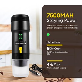 obecilc 3 In 1 Portable Coffee Maker for Travel, 20 Bar Portable Espresso Machine with USB,Travel Coffee Maker Self-Heating, Compatible with Ground Coffee & Capsule for Hiking,Office,RV（Upgrade）
