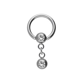 PIERCINGLINE Titanium Ball Closure Ring | Two Crystals | BCR Piercing Ring Ear Helix Tragus, Titanium