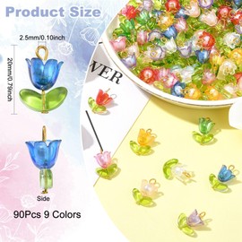 UR URLIFEHALL 90 Pcs 9 Styles Lily of The Valley Charms Flower Bead Charms with Leaf Colourful Floral Charms for Crafts DIY Jewellery Making
