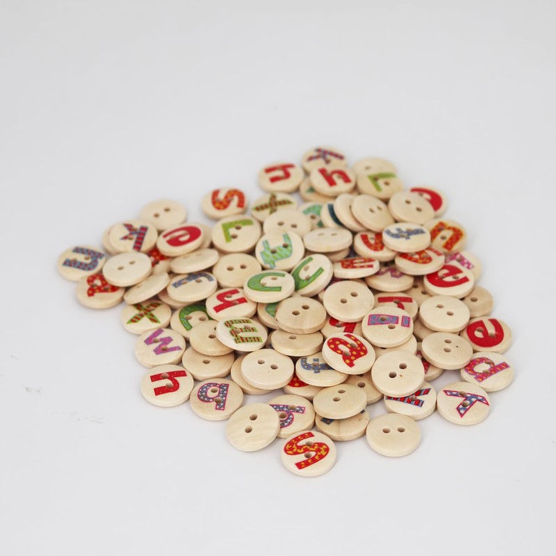 15mm Wooden Buttons100 Pcs Assorted Random 26 Letter Patterns 2