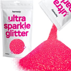 Hemway Premium Ultra Sparkle Glitter Multi Purpose Metallic Flake for Arts Crafts Nails Cosmetics Resin Festival Face Hair - Fluorescent Pink - Ultrafine (1/128" 0.008" 0.2mm) 100g / 3.5oz