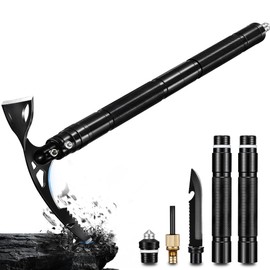 FUSIONKEI Pick Axe 8 in 1, Folding Pickaxe Mattock with Multi-Purpose Garden Hoe and Survival Knife, Stainless Steel Pick Axes for Digging, Ice Chipping and Weeding