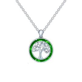 MUUYON Real Silver Tree of Life Necklace for Women, Real Sterling Silver Green Opal Life Tree Pendant Necklace with Lab Created Diamond, for Her Ladies Mom Birthday Anniversary, 18+2 inch