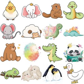 Oottati 16 Sheets Waterproof Temporary Tattoo Stickers, Cute Animal Rabbit Panda Snake Duck Sheep Mouse Elephant Penguin Crocodile Hedgehog For Grils Boys Pool Party, Easy Apply
