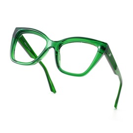 JFXQDR Women's Oversized Blue Light Blocking Glasses, XL Cat Eye Computer Gaming Eyeglasses Anti Eyestrain & UV Glare RF6217 (Basil Green Cateye Frame)