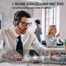 Callez USB Headset with Microphone, PC Headset with ENC Dual Noise Cancelling Microphone, USB Headphones with Teams Call Button for Teams Zoom Skype Video Conferencing Home Office Office Business Call