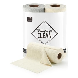 Fantasticlean Microfibre Cleaning Cloths Roll - 20 Pieces x 2, Tear-Off Cleaning Cloths with 300 GSM, Reusable Lint-Free Cloths, Tea Towels, 25 x 25 cm, Beige & Cold Grey