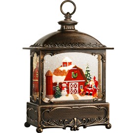 Priddop Christmas Snow Globe Lantern Christmas Decorations Gifts Barn Snowman Santa Claus Cardinal Winter Farm Scene Musical Glitter Snowfall USB/Battery Timer 12 inch