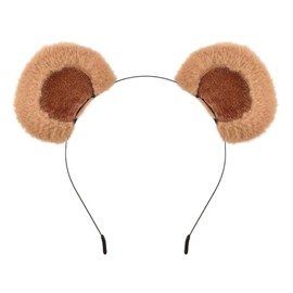 Delfd Bear Ears Headband Fluffy Chipmunk Ears Headband, Brown Bear Animal Costume, Face Wash Makeup Hairband for Adult, With Movable Ears Design
