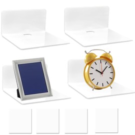 DUOHERESHUI Wall Shelf, No Drilling, Pack of 4 Floating Shelves, Wall Boards Shelf, Shelves for Walls, Acrylic Floating Shelf Wall, with Cable Hole, for Kitchen, Bedroom, Bathroom, Living Room (White)