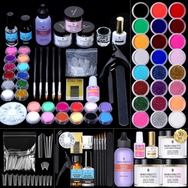 BORN PRETTY Acrylic Nail Kit with Everything ,97PCs Acrylic Powder and Liquid Monomer Set with 24Colors Glitters Acrylic Nail Brush Nail Tips Nail Primer Nail Art Supplies for Extension Christmas Gift