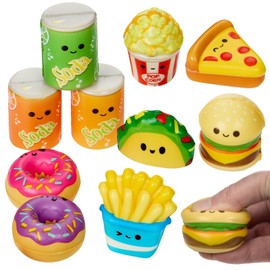 Playbees Mini Squish Fast Food Toys - 10 Pack - Assorted Slow-Rise Stress Relief Toys